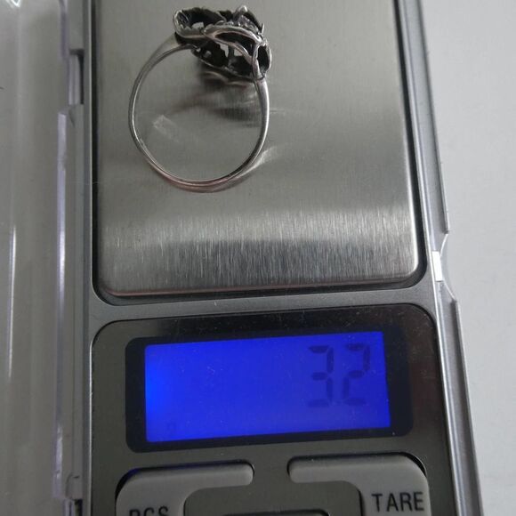 Sterling Silver Garnet Flower Vine Leaf Marcasite Finger Ring Vintage 925 Red - Picture 7 of 7